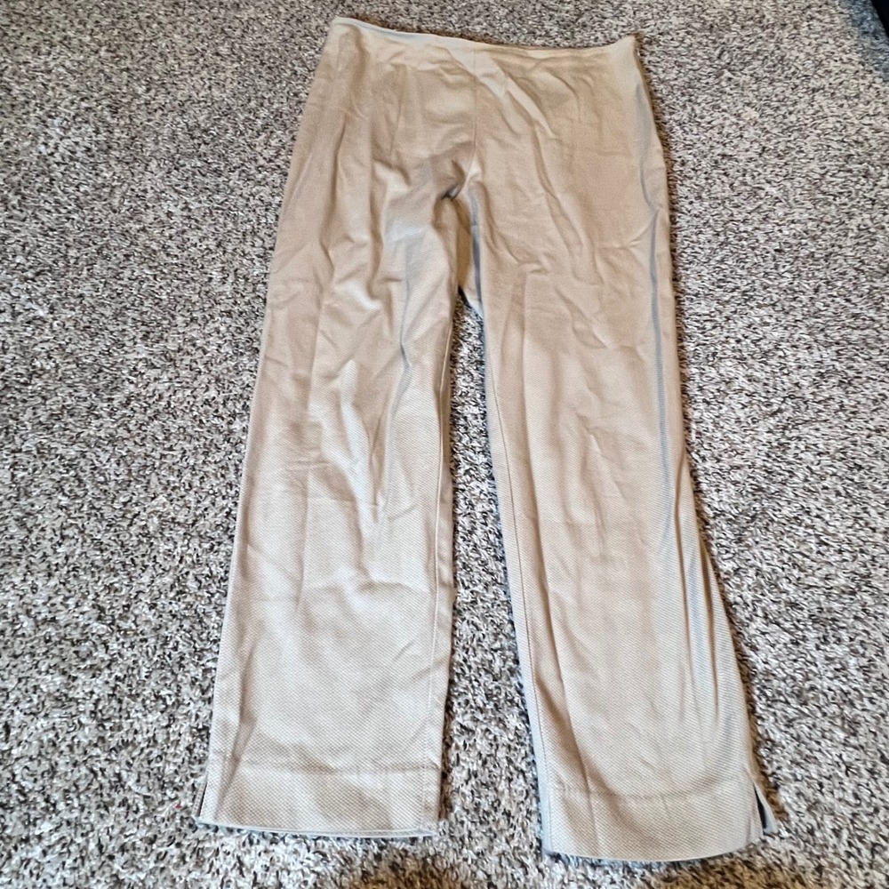 Talbots Petites Tan Textured Honeycomb Straight‎ Leg Pants Size 10P Side Zip